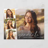 Elegant White Script Photo Strip Afstuderen Aankondigingskaart (Voorkant)