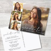 Elegant White Script Photo Strip Graduparty Uitnodiging Briefkaart