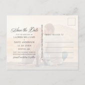 Elegant White Script Photo Weddenschap Save the Da Aankondigingskaart (Achterkant)