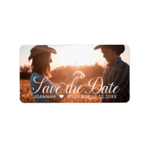 Elegant White Script Photo Weddenschap Save the Da Etiket