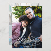 Elegant White Script Photo Wedding Save The Date (Voorkant / Achterkant)