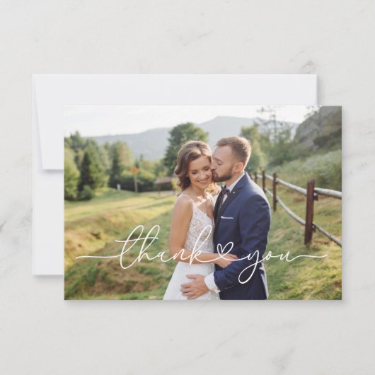Elegant White Script Weduwfoto Hartelijk dank Bedankkaart (Voorkant)