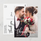 Elegant White Script Weduwfoto Hartelijk dank Briefkaart (Voorkant / Achterkant)