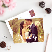Elegant White Script Weduwfoto Hartelijk dank Briefkaart
