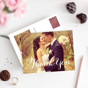 Elegant White Script Weduwfoto Hartelijk dank Briefkaart