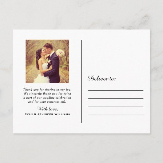 Elegant White Script Weduwfoto Hartelijk dank Briefkaart (Achterkant)