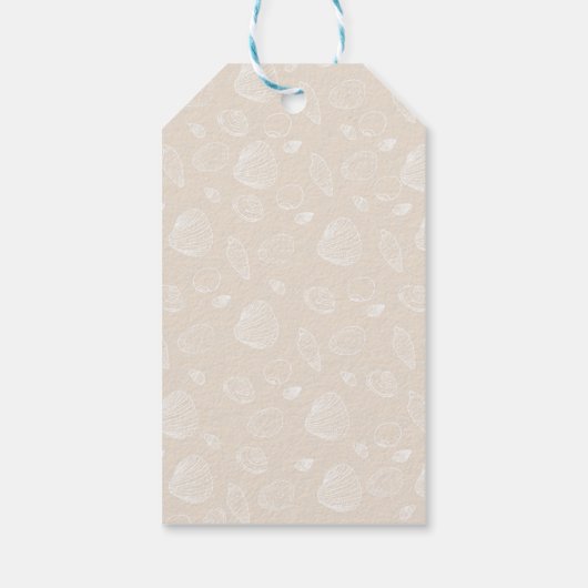 Elegant White Seashells beige Pattern Cadeaulabel (Achterkant)