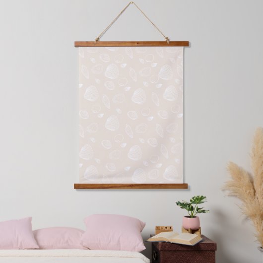 Elegant White Seashells beige Pattern Hangend Wandkleed (Slaapkamer)