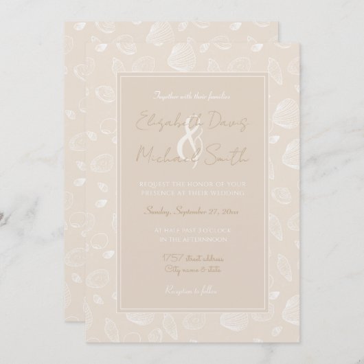 Elegant White Seashells beige Pattern Kaart (Voorkant / Achterkant)