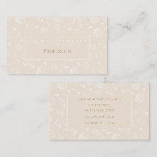 Elegant White Seashells beige Pattern Visitekaartje (Voorkant / Achterkant)