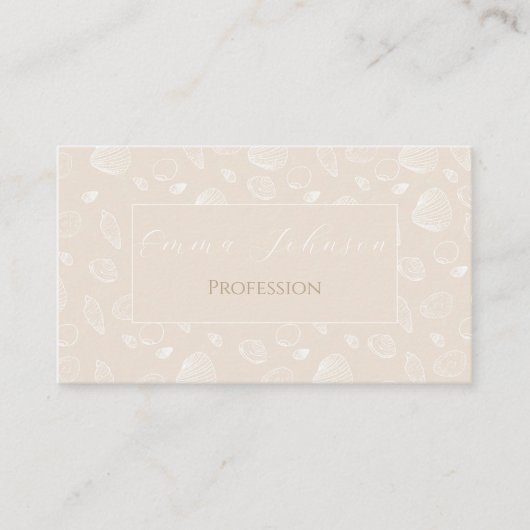 Elegant White Seashells beige Pattern Visitekaartje (Voorkant)