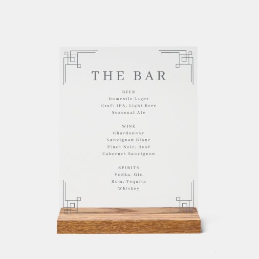 Elegant White Serif Bar Menu Sign Acryl Bord (Voorkant)