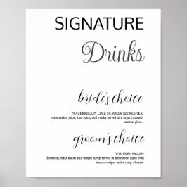 Elegant White Signature Drinken Wedding Bar Poster
