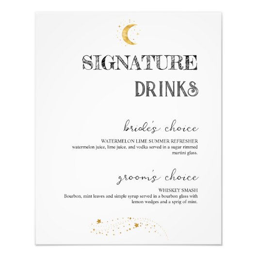 Elegant White Signature Drinken Wedding Bar Poster (Voorkant)