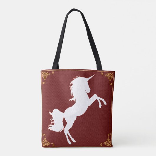 Elegant White Silhouette Unicorn Gold Borders Tote Bag (Achterkant)