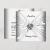 Elegant White Silver Birthday Party Kaart (Voorkant / Achterkant)