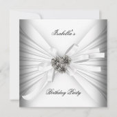 Elegant White Silver Birthday Party Kaart (Voorkant)