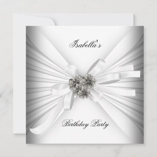 Elegant White Silver Birthday Party Kaart (Voorkant)