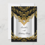 Elegant White Silver Black Gold Birthday Party Kaart (Voorkant)