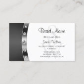Elegant White Silver Black met Initialen Diamonds Visitekaartje (Achterkant)