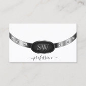 Elegant White Silver Black met Initialen Diamonds Visitekaartje (Voorkant)