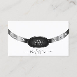 Elegant White Silver Black met Initialen Diamonds Visitekaartje