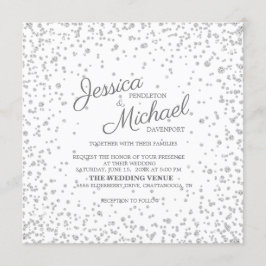 Elegant White Silver Diamond Glitter Wedding Kaart