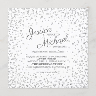 Elegant White Silver Diamond Glitter Wedding Kaart