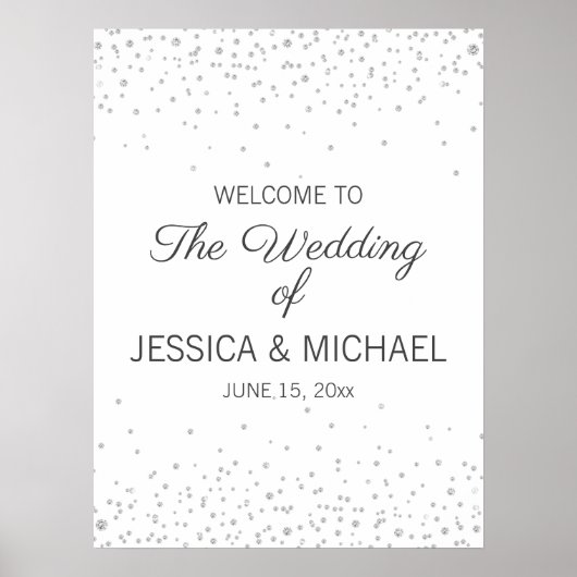Elegant White Silver Diamond Glitter Wedding Poster (Voorkant)
