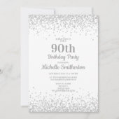 Elegant White Silver Glitter 90th Birthday Kaart (Voorkant)
