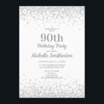 Elegant White Silver Glitter 90th Birthday Kaart<br><div class="desc">Klassieke,  elegante,  en stijlvolle 90e verjaardag partijuitnodiging in wit met zilveren glitter en een manuscriptdoopvont. Neem contact met ons op voor hulp bij aanpassingen of om passende producten aan te vragen.</div>