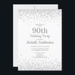 Elegant White Silver Glitter 90th Birthday Kaart<br><div class="desc">Klassieke,  elegante,  en stijlvolle 90e verjaardag partijuitnodiging in wit met zilveren glitter en een manuscriptdoopvont. Neem contact met ons op voor hulp bij aanpassingen of om passende producten aan te vragen.</div>