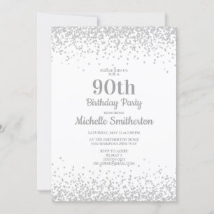Elegant White Silver Glitter 90th Birthday Kaart