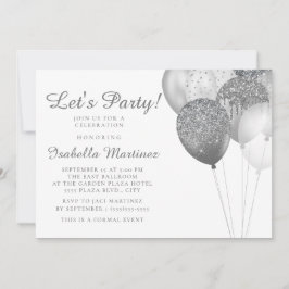 Elegant White Silver Glitter Balloons Sweet 16 Kaart