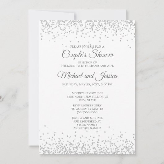 Elegant White Silver Glitter Couple's Bridal Kaart (Voorkant)