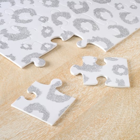 Elegant White Silver Glitter Leopard Animal Print Legpuzzel (Zijkant)