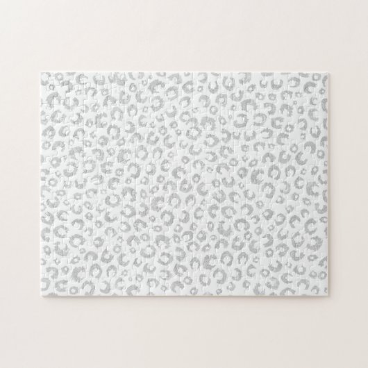Elegant White Silver Glitter Leopard Animal Print Legpuzzel (Horizontaal)