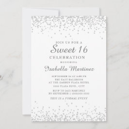 Elegant White Silver Glitter Sweet 16 Kaart