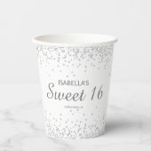 Elegant White Silver Glitter Sweet 16 Name Papieren Bekers (Voorkant)