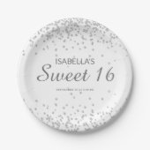 Elegant White Silver Glitter Sweet 16 Name Papieren Bordje (Voorkant)