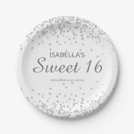 Elegant White Silver Glitter Sweet 16 Name Papieren Bordje