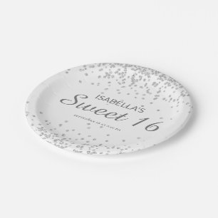 Elegant White Silver Glitter Sweet 16 Name Papieren Bordje