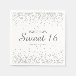 Elegant White Silver Glitter Sweet 16 Name Servet