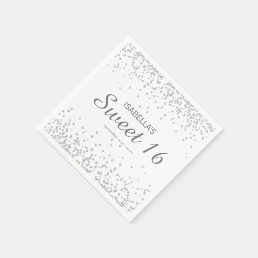 Elegant White Silver Glitter Sweet 16 Name Servet (Hoek)