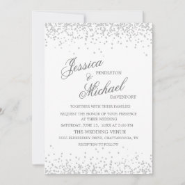 Elegant White Silver Glitter Wedding Kaart