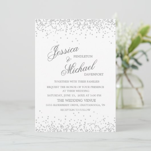 Elegant White Silver Glitter Wedding Kaart (Staand voorkant)