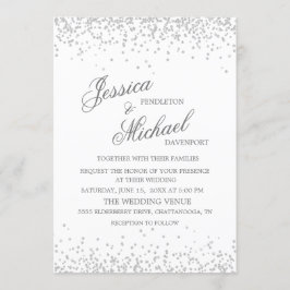 Elegant White Silver Glitter Wedding Kaart