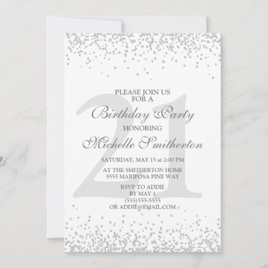Elegant White Silver Grey Glitter 21st Birthday Kaart (Voorkant)