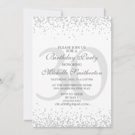 Elegant White Silver Grey Glitter 30th Birthday Kaart (Voorkant)