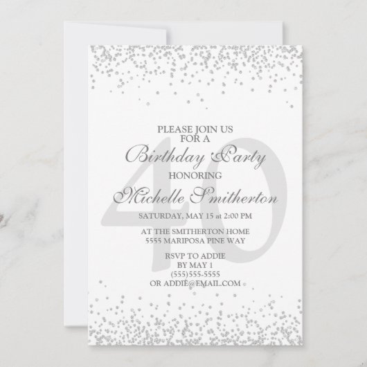 Elegant White Silver Grey Glitter 40th Birthday Kaart (Voorkant)